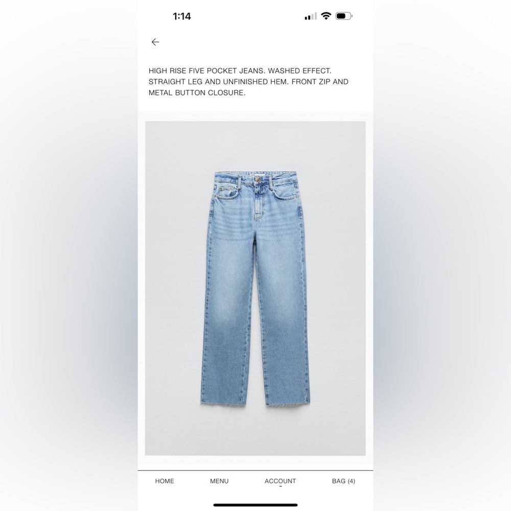 Zara High Rise 5 pocket jeans. Mid blue. Size 29 (us 8). Barely worn